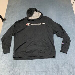 Champion Authentic Hoodie Men XL Black Graphic Logo Long Sleeve Athletic Wear